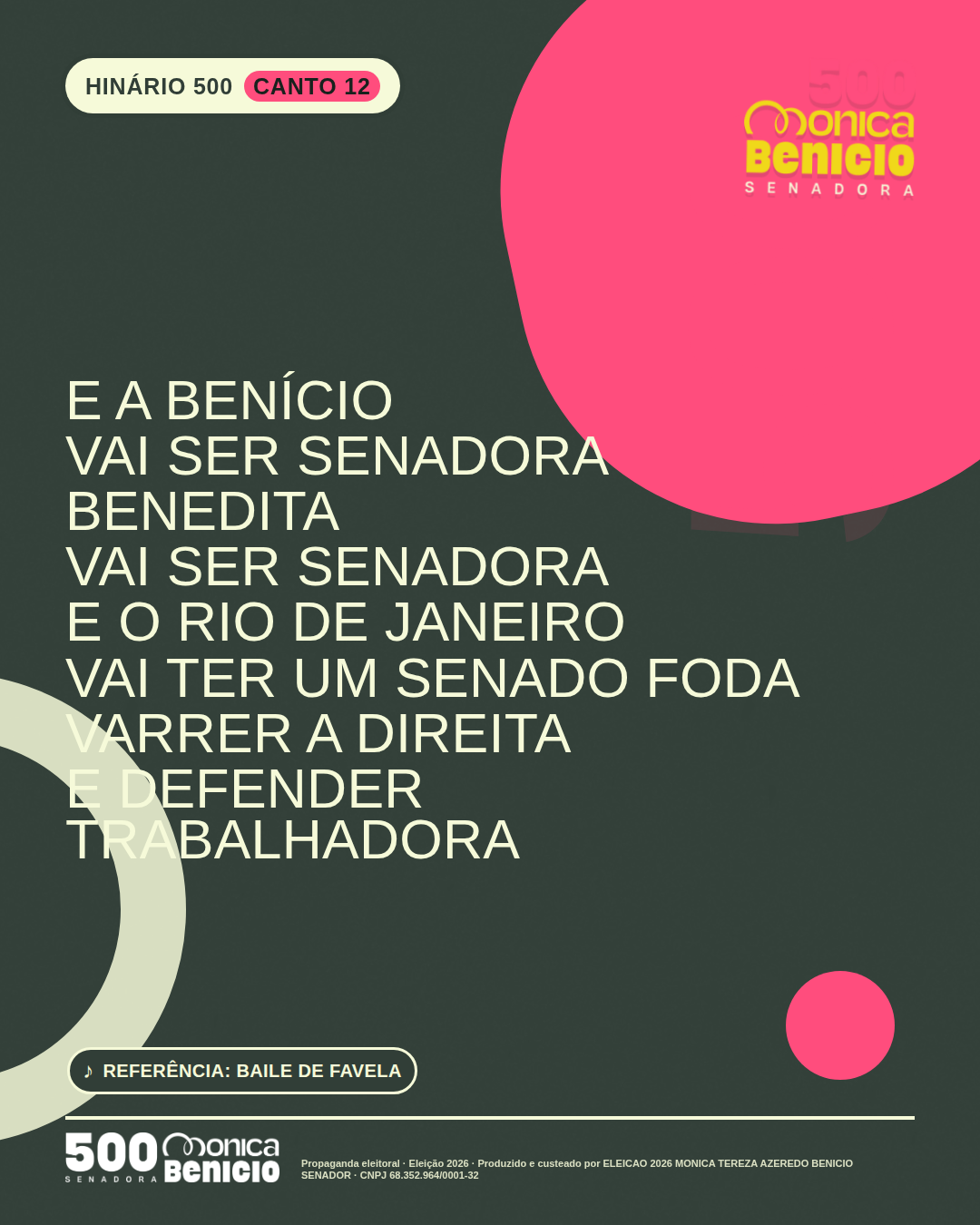 Canto 12: A Benicio vai ser senadora, Benedita vai ser senadora, e o Rio de Janeiro vai ter um Senado foda.